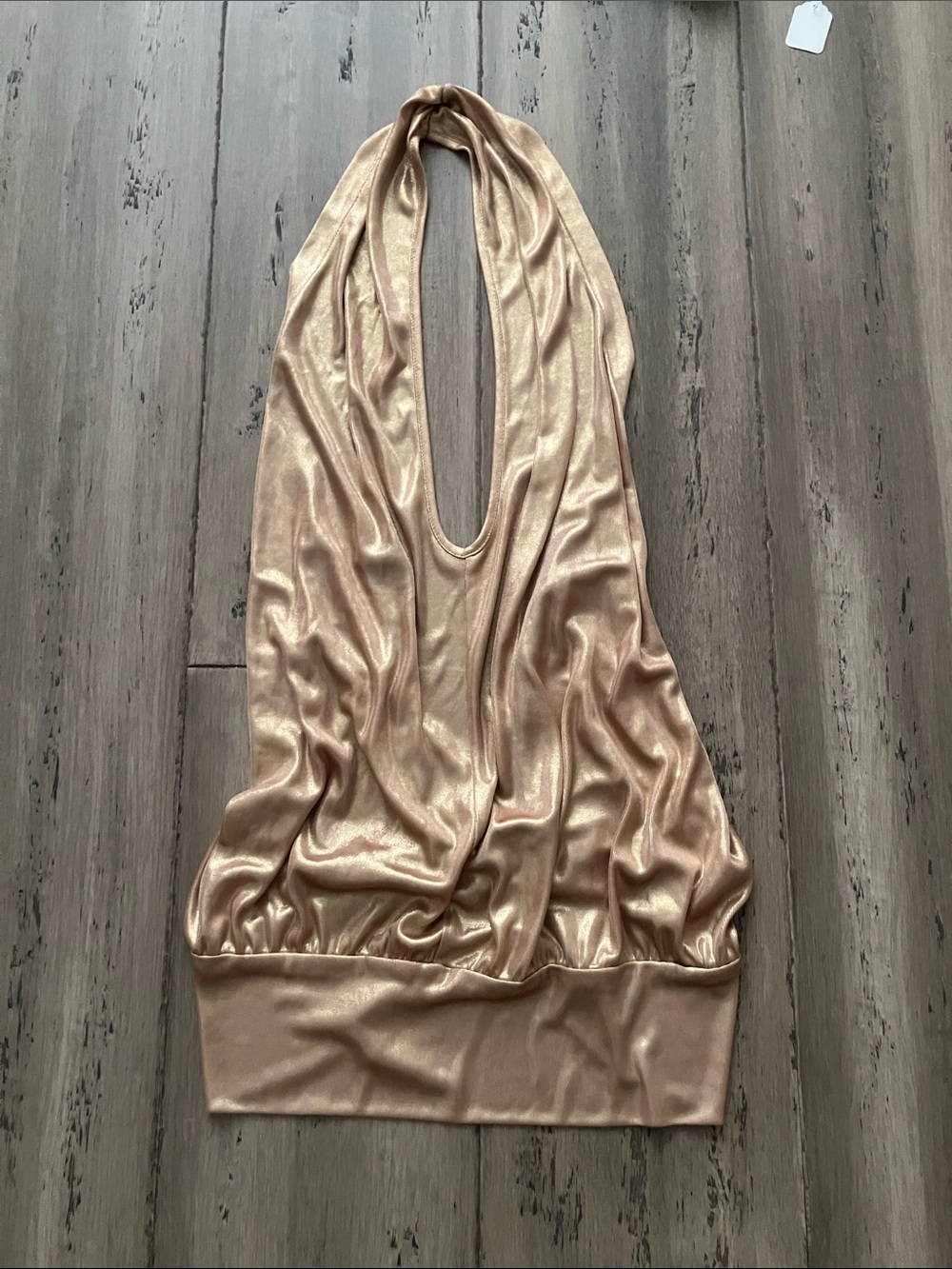 Marciano Cowl Slinky backless gold metallic deep plunge halter top S